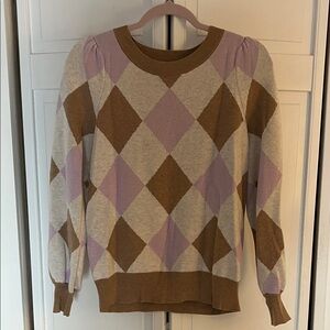 Argyle Patterned Sweater - Brown, Purple, and Cream
